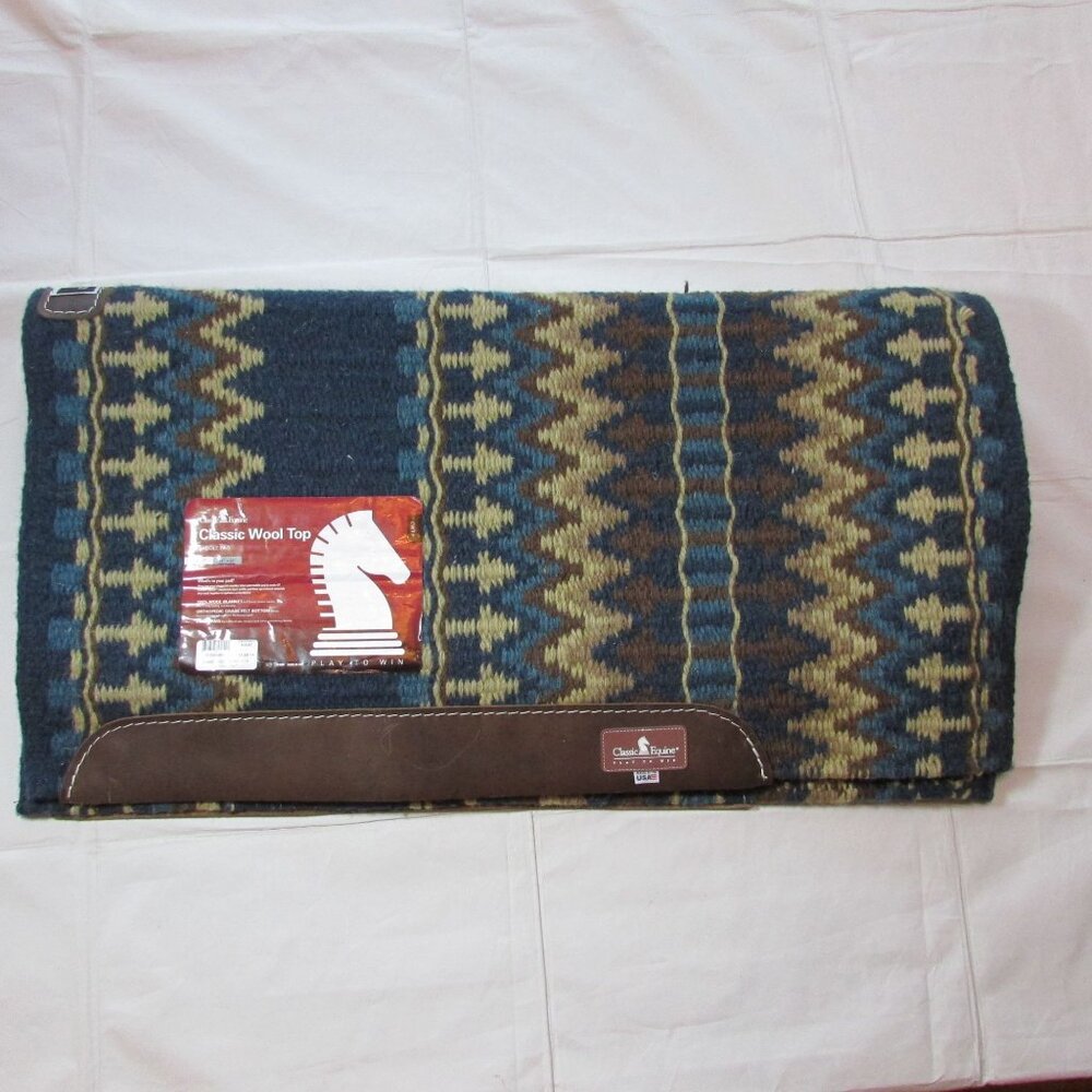 Classic Equine Classic Wool Top 1" Saddle Blanket Pad 34"x38" Navy Chestnut CWTP